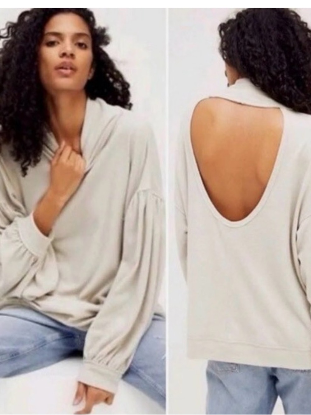 Free people Open-Back Cozy Sweatshirt in Light Taupe Medium oversized